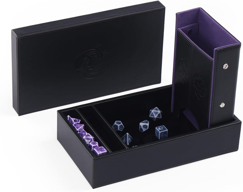 Magic Vosom DND Dice Tower and Tray Set with Non-Scratch Felt Lined Rolling and Velvet Surface - Folding Auto Dice Roller Dice Rolling Tower for RPG Board and Table Games - Image 1